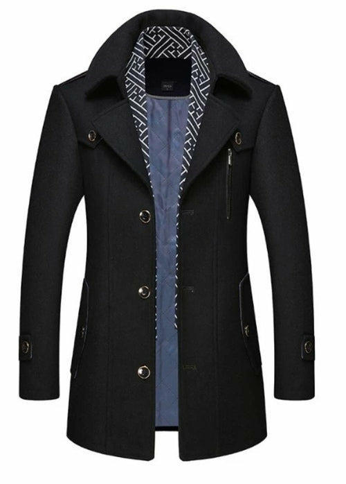 Mens Layered Collar Button Front Mid Length Coat - Horizon Bliss