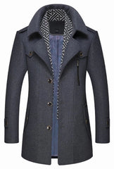 Mens Layered Collar Button Front Mid Length Coat - Horizon Bliss