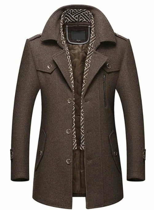 Mens Layered Collar Button Front Mid Length Coat - Horizon Bliss