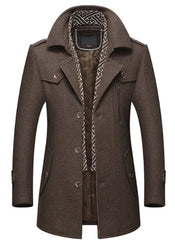 Mens Layered Collar Button Front Mid Length Coat - Horizon Bliss