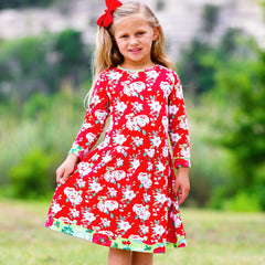 AnnLoren Girls Boutique Christmas Floral Long Sleeve Cotton Party - Horizon Bliss