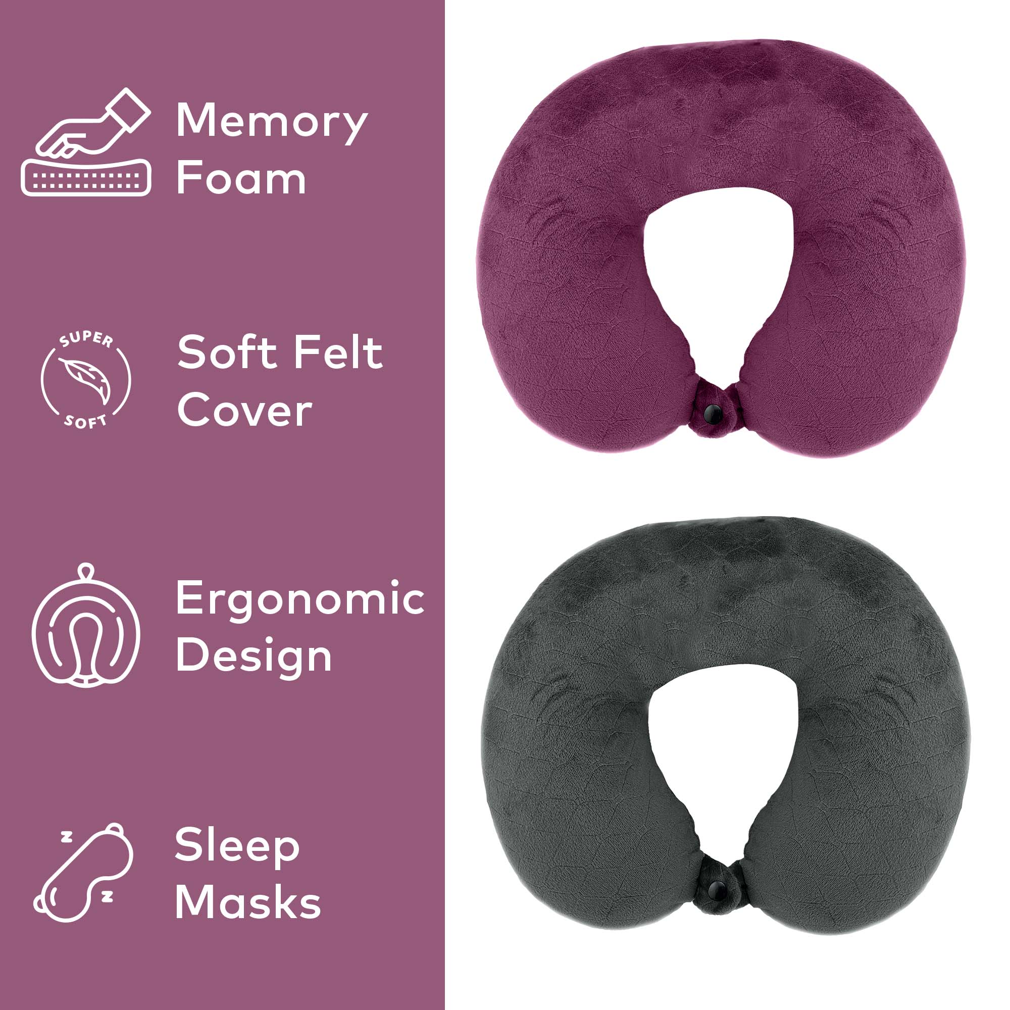 2 Memory Foam Travel Pillows with Sleep Masks – Ultimate Comfort for