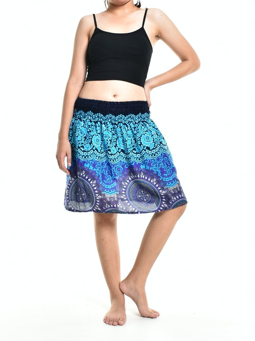 Bohotusk Blue Sun Glow Print Short Skirt SM to LXL - Horizon Bliss