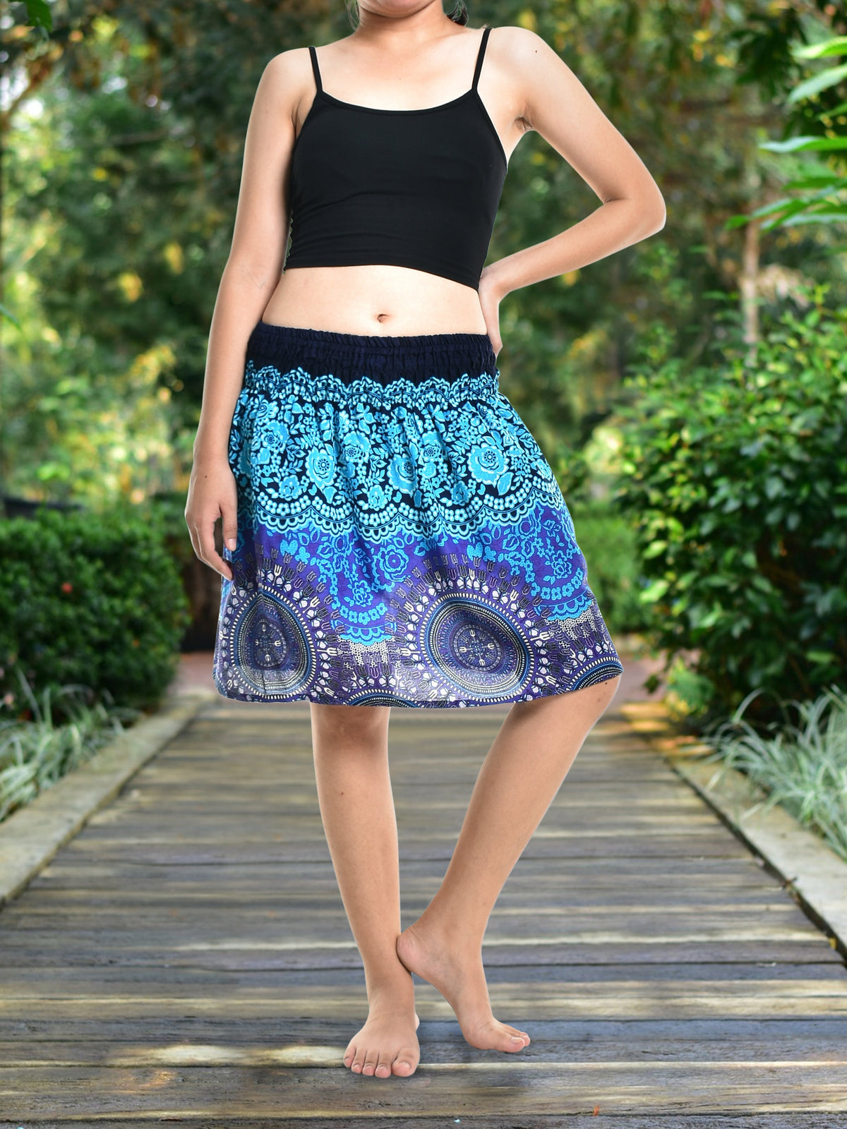 Bohotusk Blue Sun Glow Print Short Skirt SM to LXL - Horizon Bliss