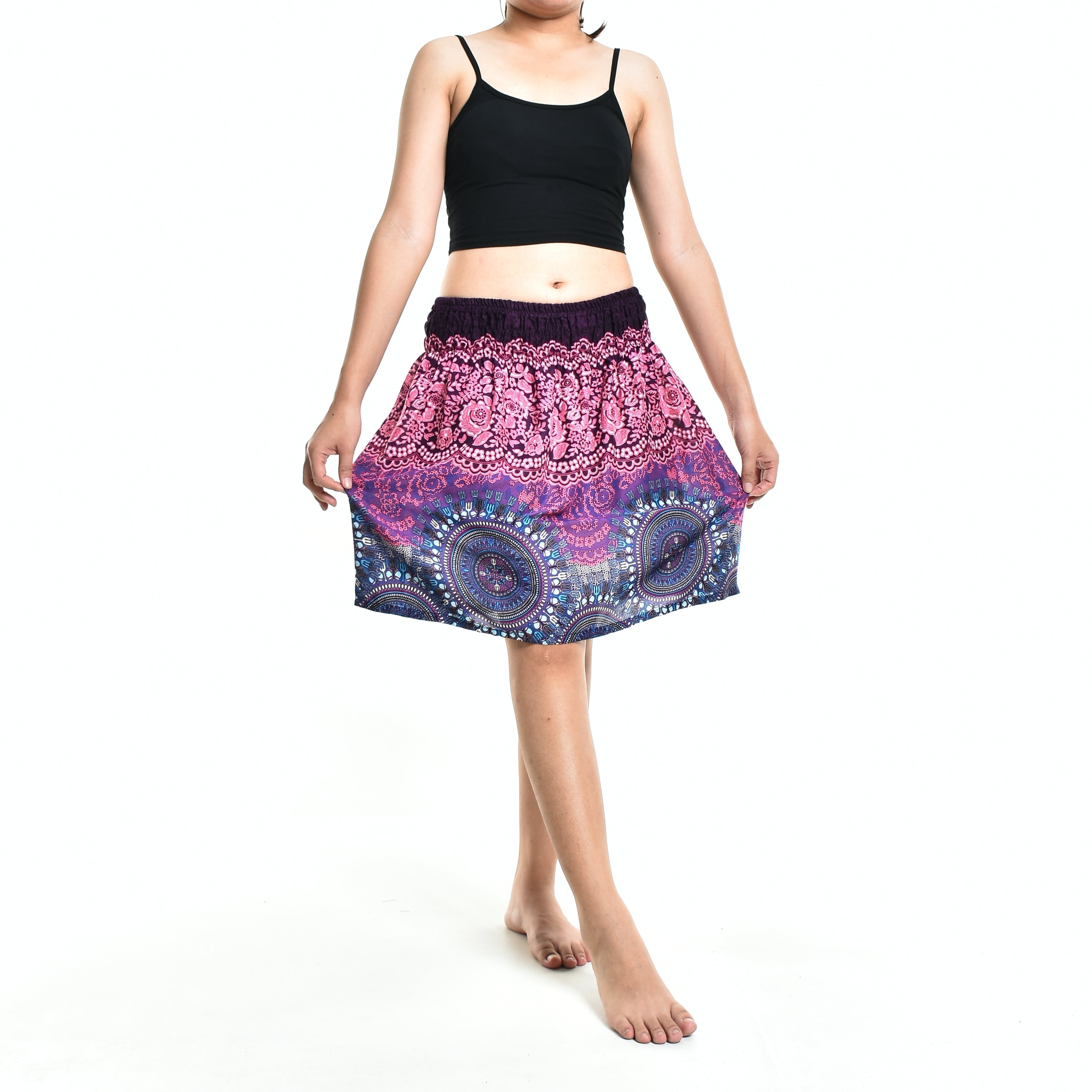 Bohotusk Pink Blue Sun Glow Print Short Skirt SM to LXL - Horizon Bliss