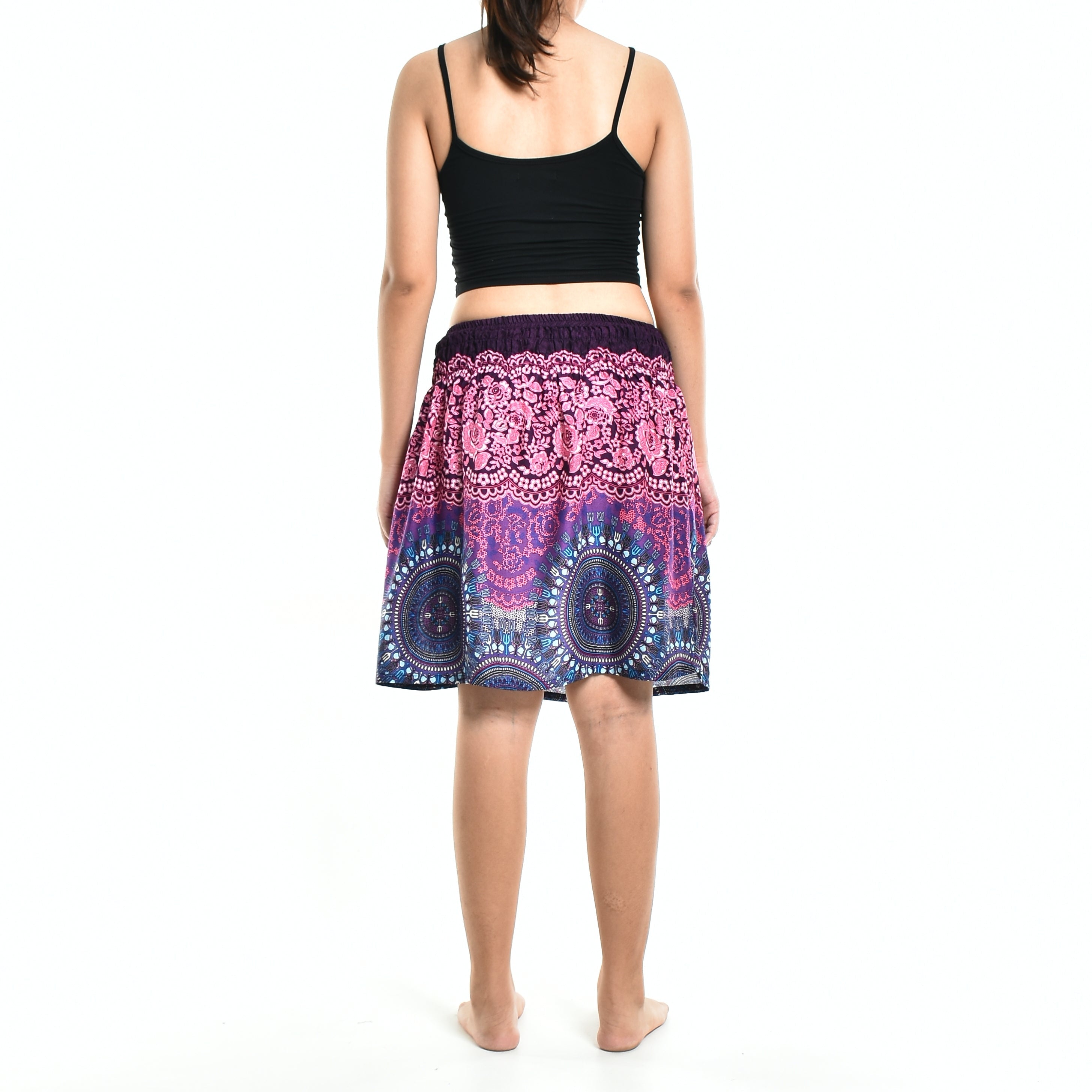 Bohotusk Pink Blue Sun Glow Print Short Skirt SM to LXL - Horizon Bliss