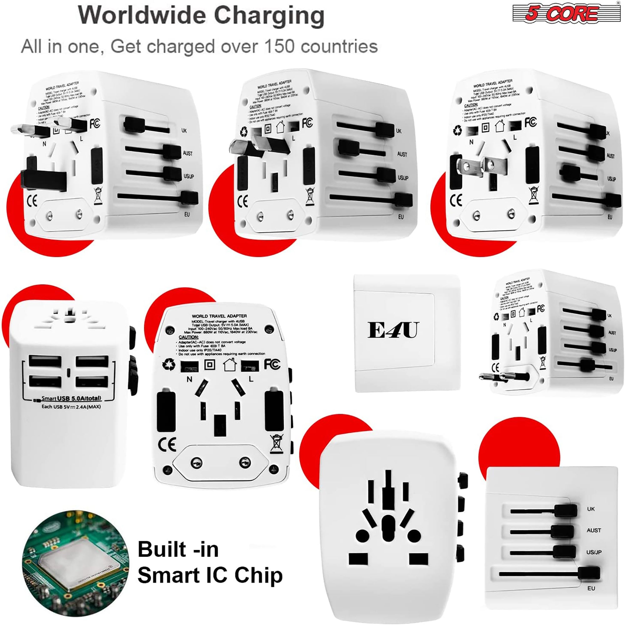 5Core Univedrsal Travel Adapter International Power Adapters 3 Pack