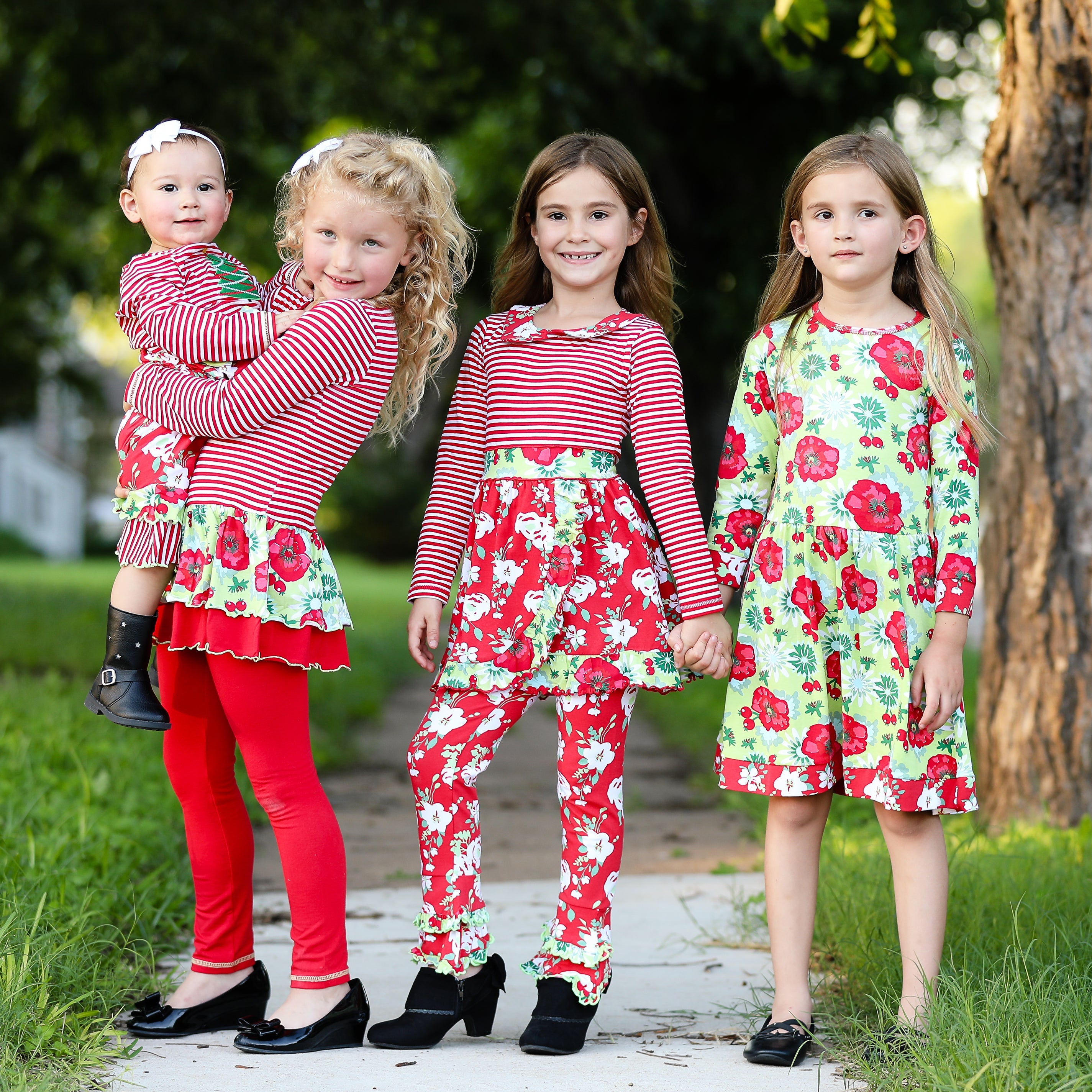 AnnLoren Little & Big Girls Boutique Red Christmas Floral Holiday - Horizon Bliss