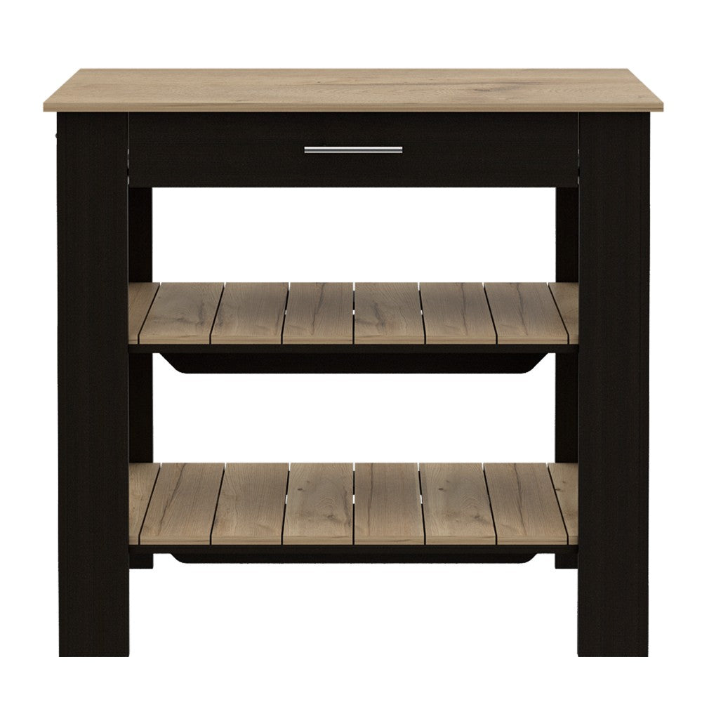 Kitchen Island 40 Inches Dozza, Two Shelves, Black Wengue / Light Oak - Horizon Bliss