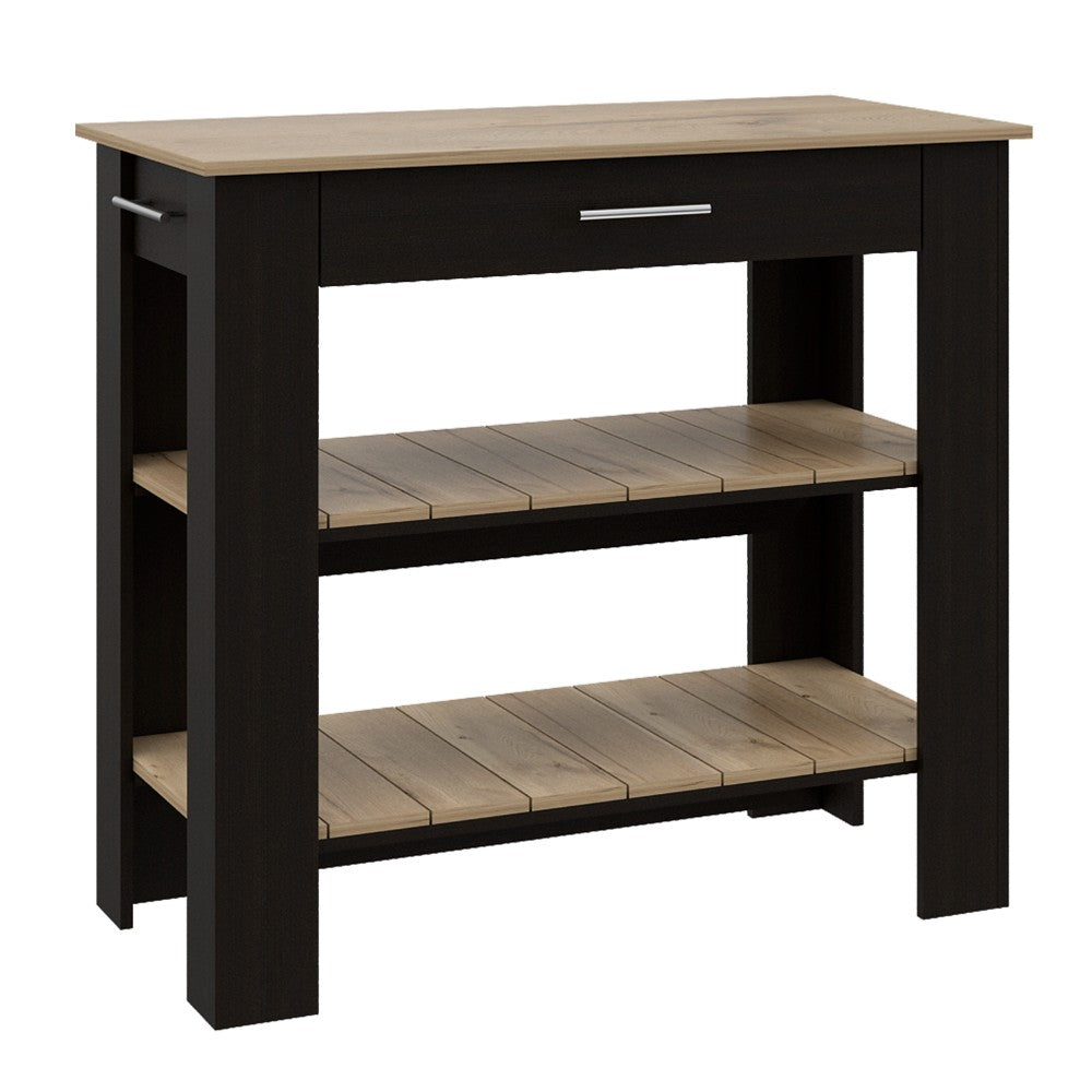 Kitchen Island 40 Inches Dozza, Two Shelves, Black Wengue / Light Oak - Horizon Bliss