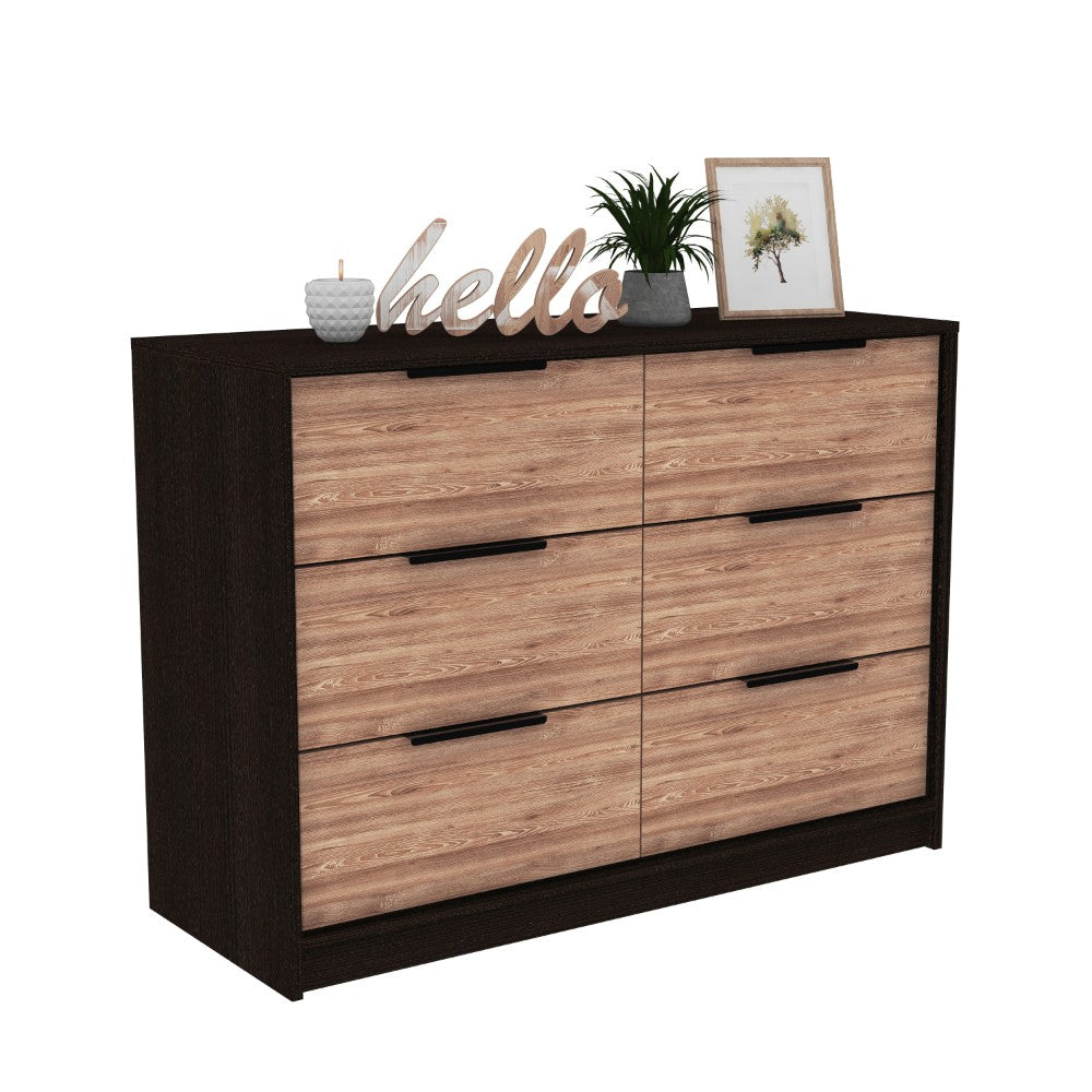 4 Drawer Double Dresser Maryland, Metal Handle, Black Wengue / Pine - Horizon Bliss