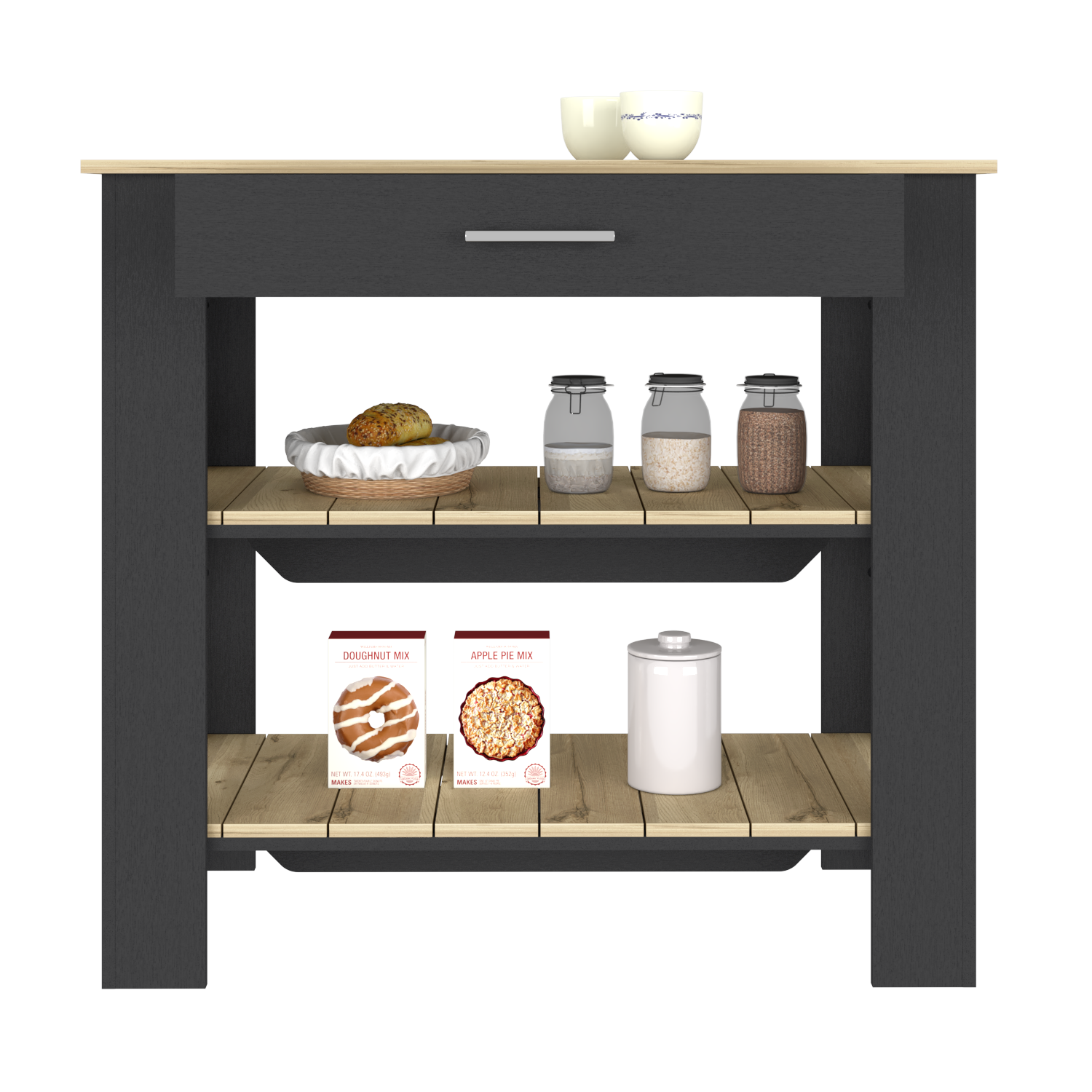 Kitchen Island 40 Inches Dozza, Two Shelves, Black Wengue / Light Oak - Horizon Bliss