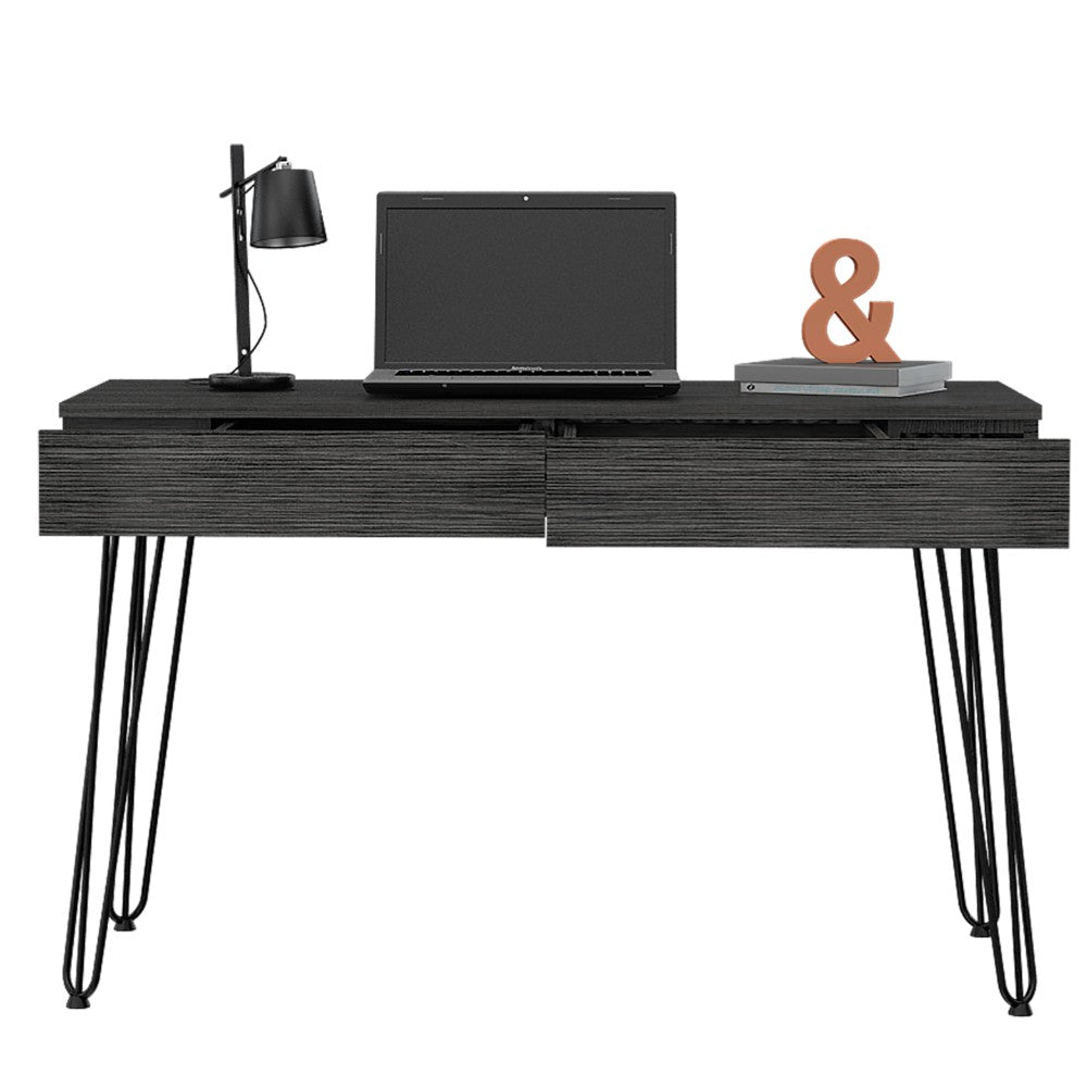 Desk Hinsdale with Hairpin Legs and Two Drawers, Black Wengue Finish - Horizon Bliss