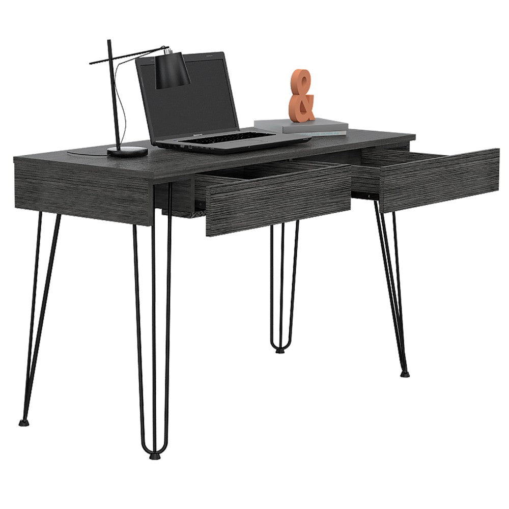 Desk Hinsdale with Hairpin Legs and Two Drawers, Black Wengue Finish - Horizon Bliss