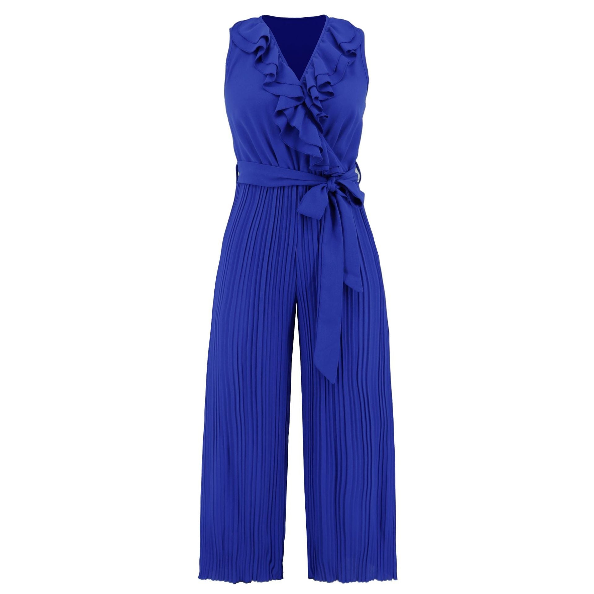 V-neck Ruffle Pleated Jumpsuit - Horizon Bliss