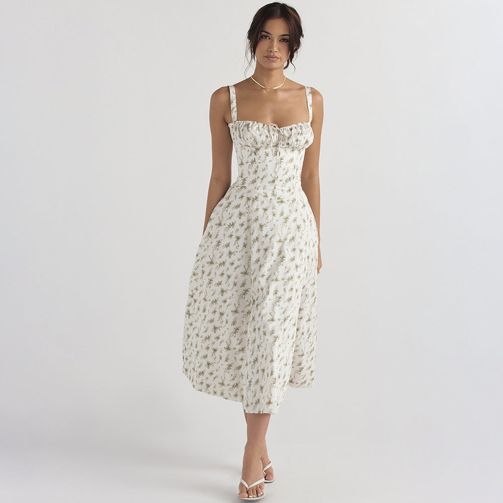 Floral Maxi Dress with Side Slit, Cutout Back, and Spaghetti Straps - Horizon Bliss