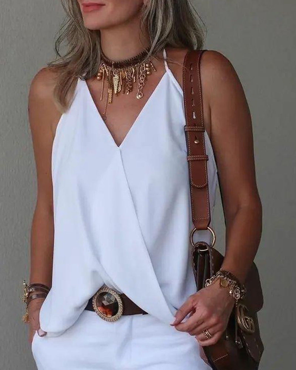 Loose Casual V-neck Tank Top - Horizon Bliss