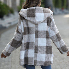 Long Sleeve Loose Plaid Puffer Coat without Buttons - Horizon Bliss