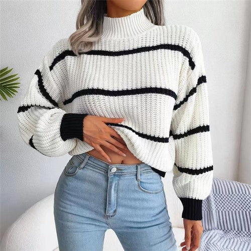 Vintage Striped Sweater  Long Sleeve Casual Knitted Pullover Jumper - Horizon Bliss