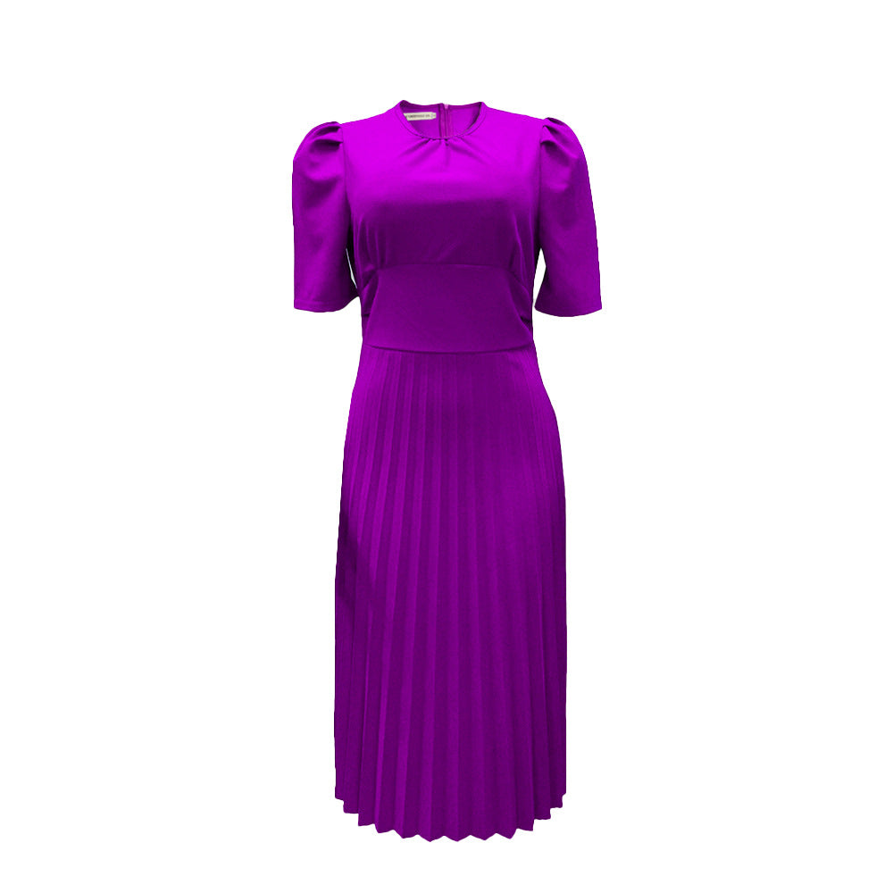 Short Sleeve Pleated Solid Color Plus Size Dress - Horizon Bliss