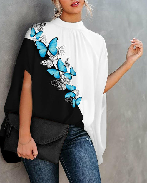 Summer Casual Fashion Print Split Batwing Sleeve Top - Horizon Bliss