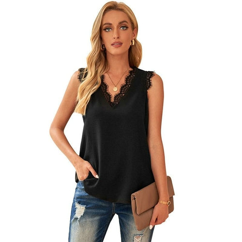 Women Summer Sexy Basic Lace Camisole Summer Knit Tank Top V Neck - Horizon Bliss