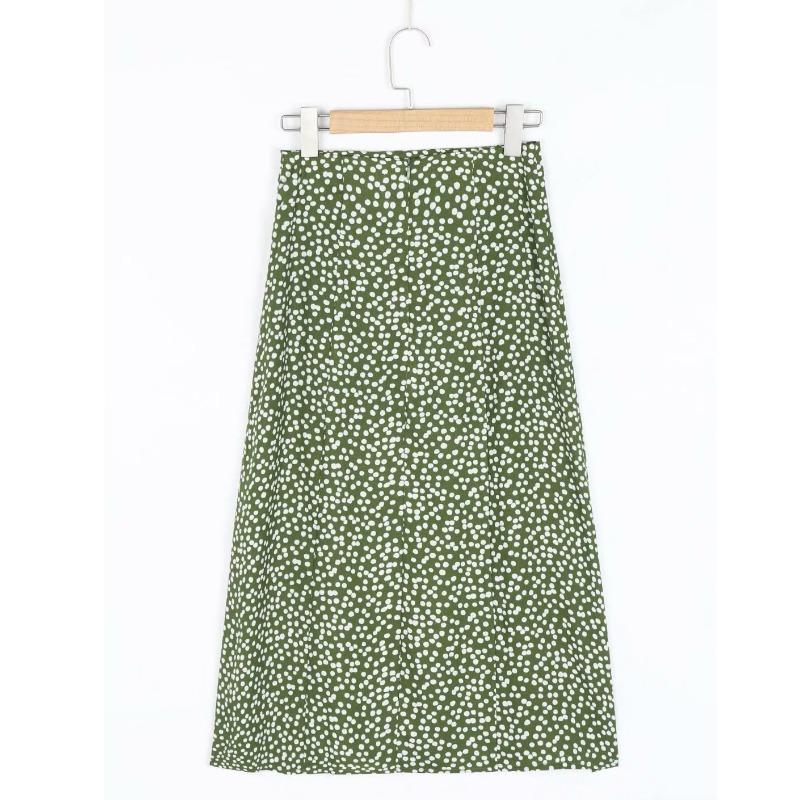 Fashion Vintage Skirt Flower Polka Dot Print High Waist Stretch Split - Horizon Bliss