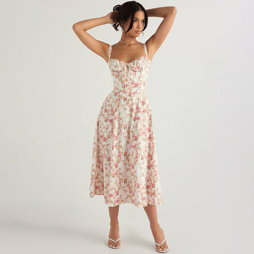 Floral Maxi Dress with Side Slit, Cutout Back, and Spaghetti Straps - Horizon Bliss