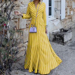 Long Sleeve Elegant Mid-Length Striped Dress. - Horizon Bliss