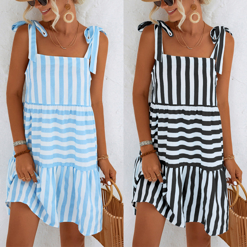 Tie Waist Striped Dress - Horizon Bliss