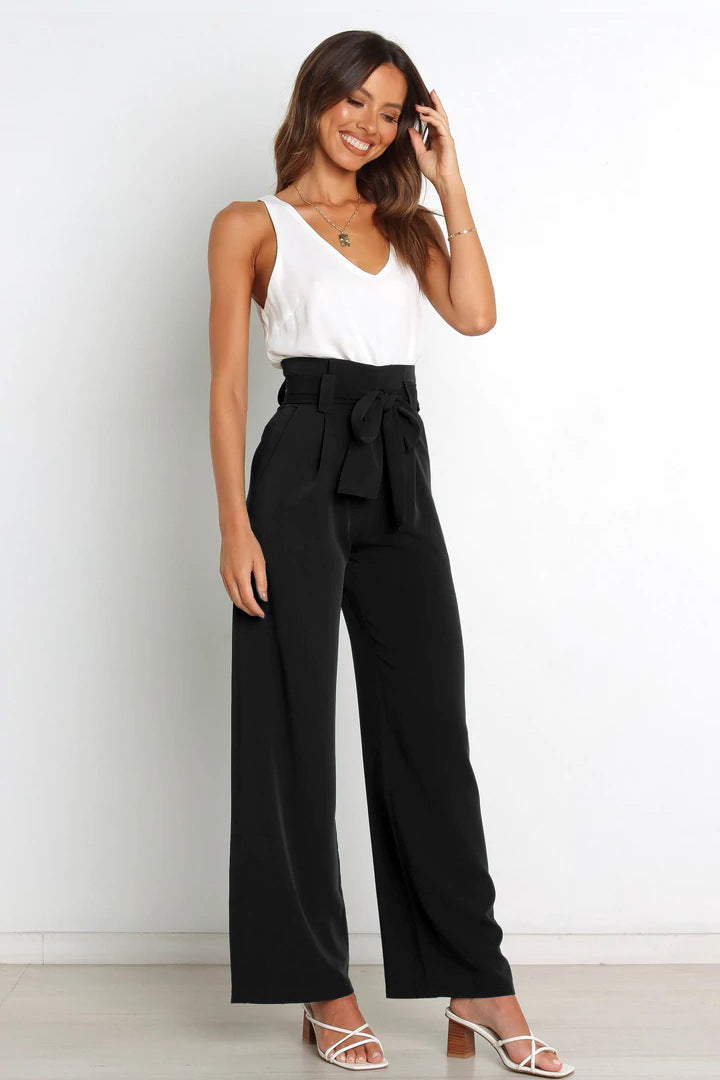 Women's Casual Wide-Leg Trousers with Belt - Horizon Bliss