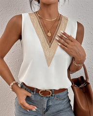 V-neck Lace Sleeveless Solid Tops - Horizon Bliss