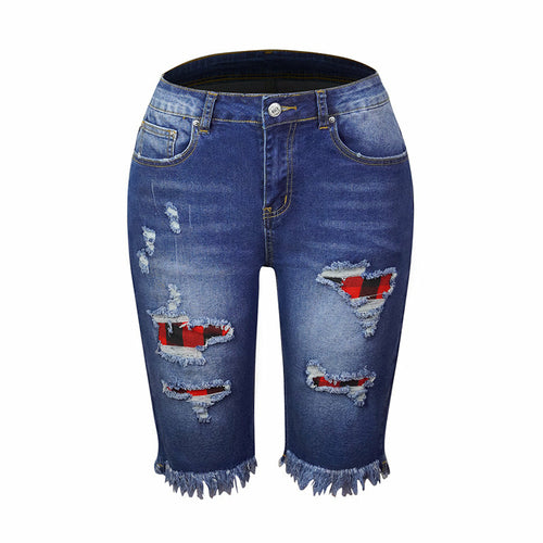 Fringed High Elasticity Mid-Waist Cropped Jeans with Ripped Holes - Horizon Bliss