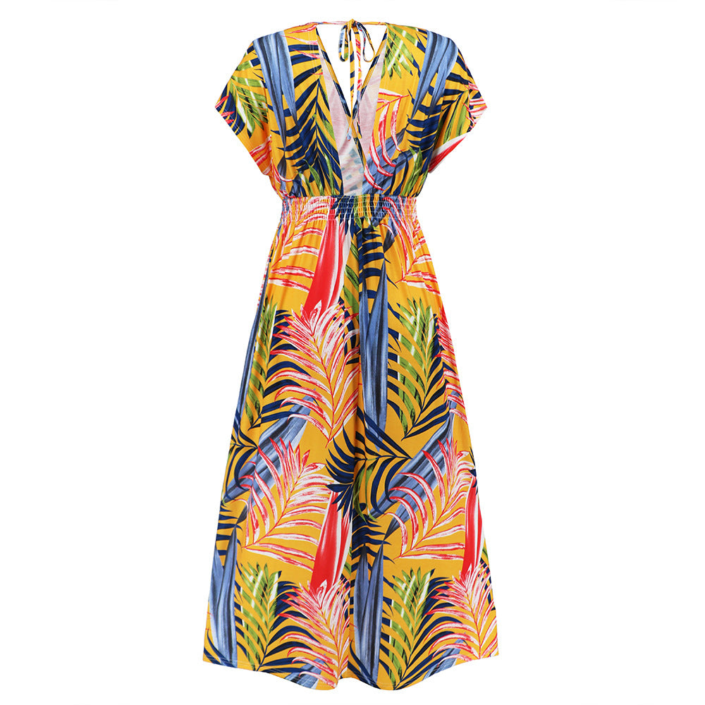 Bat Sleeve Summer Printed Long Dress - Horizon Bliss