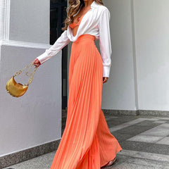 Pleated Long Wide Leg Pants - Horizon Bliss