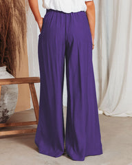 Plus-size Solid Color Lace-up Wide-leg Pants - Horizon Bliss