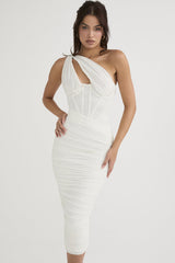 Solid Color Pleated One-Shoulder Fishbone Hollow Long Dress - Horizon Bliss