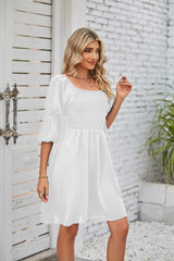 Square Neckline Puff Sleeve Backless Dress for Women. - Horizon Bliss