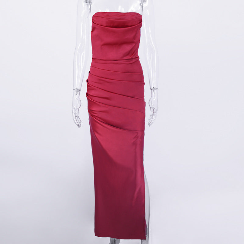 Strapless Sleeveless Solid Color High-Slit Dress - Horizon Bliss