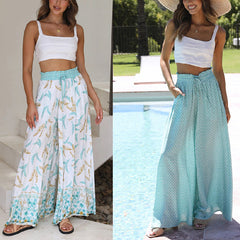 Printed Elastic Waist Wide-Leg Pants - Horizon Bliss