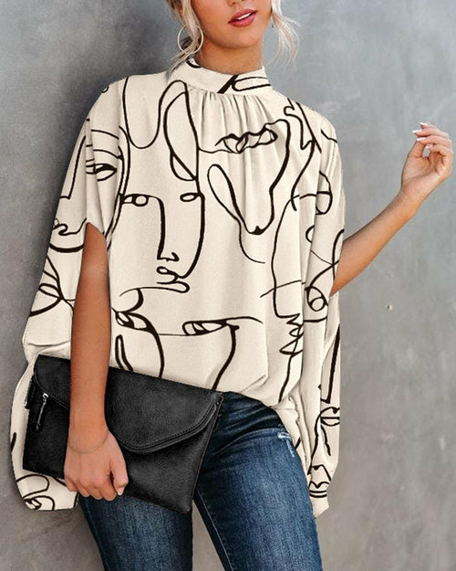 Summer Casual Fashion Print Split Batwing Sleeve Top - Horizon Bliss