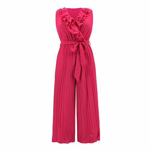 V-neck Ruffle Pleated Jumpsuit - Horizon Bliss