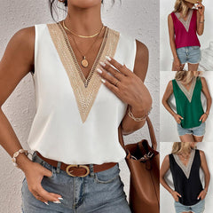 V-neck Lace Sleeveless Solid Tops - Horizon Bliss