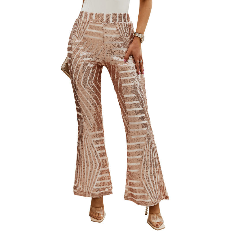 Sparkling High Waist Flared Pants Slimming Wide Leg  Trousers - Horizon Bliss