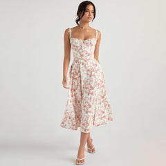 Floral Maxi Dress with Side Slit, Cutout Back, and Spaghetti Straps - Horizon Bliss