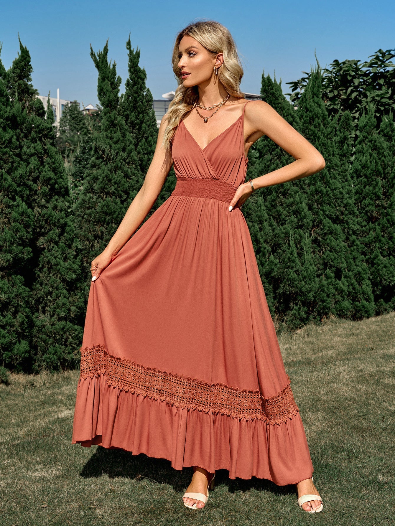 Solid Color V-neck Sleeveless Maxi Dress - Horizon Bliss