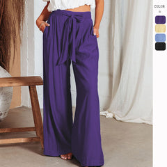 Plus-size Solid Color Lace-up Wide-leg Pants - Horizon Bliss