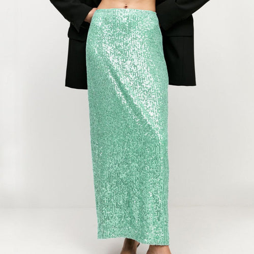 Solid Sequin Back Slit Fashion Casual Skirt - Horizon Bliss