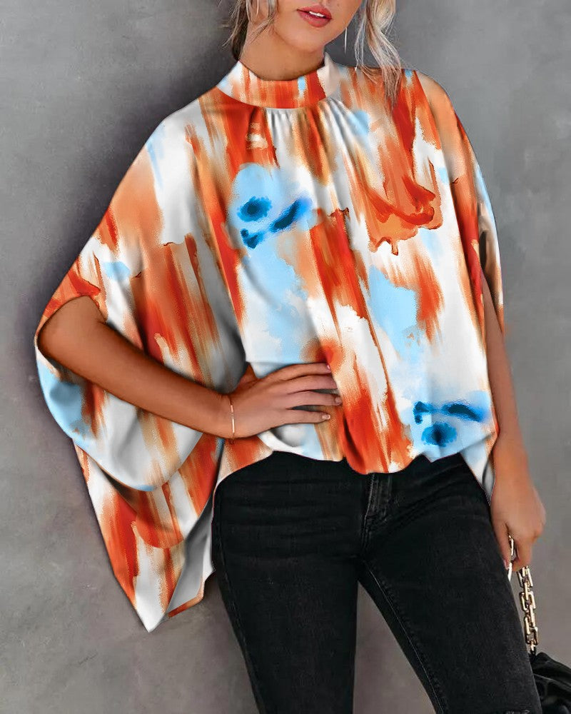 Summer Casual Fashion Print Split Batwing Sleeve Top - Horizon Bliss