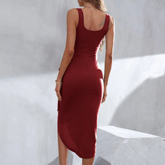 Irregular Hem Tie Strap Slip Dress Midi Length. - Horizon Bliss